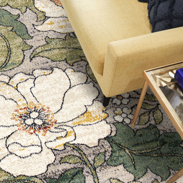 Wildon Home Adoniah Floral Multi Light Grey Stain Resistant Area Rug